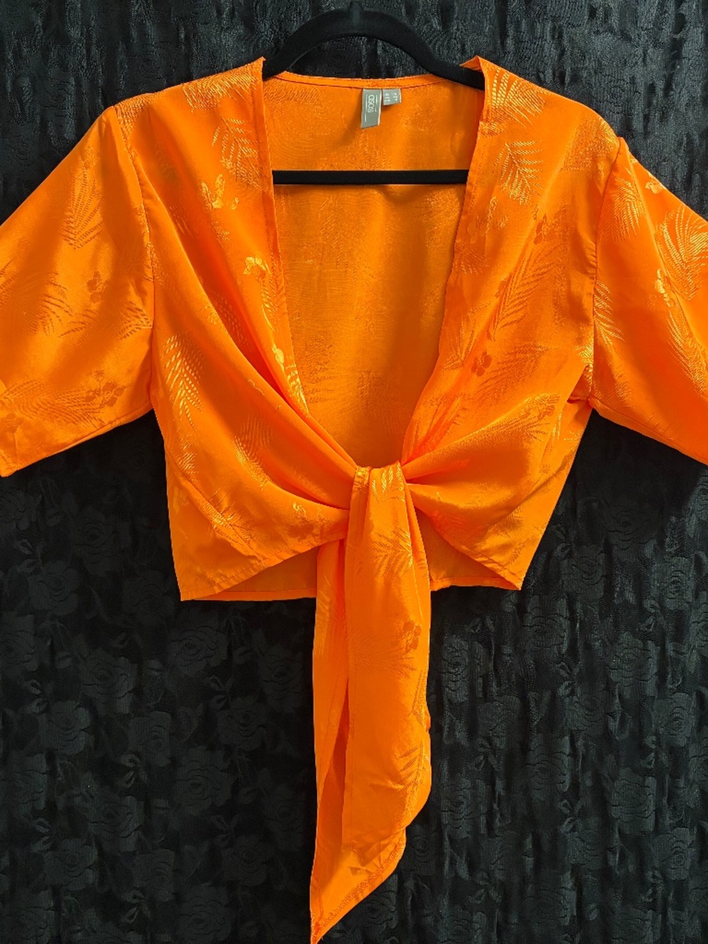 Orange jacquerd tie front blouse Size 4